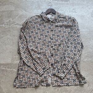 Women's Geometric Patterned Button Down  100% Silk Shirt Size XL